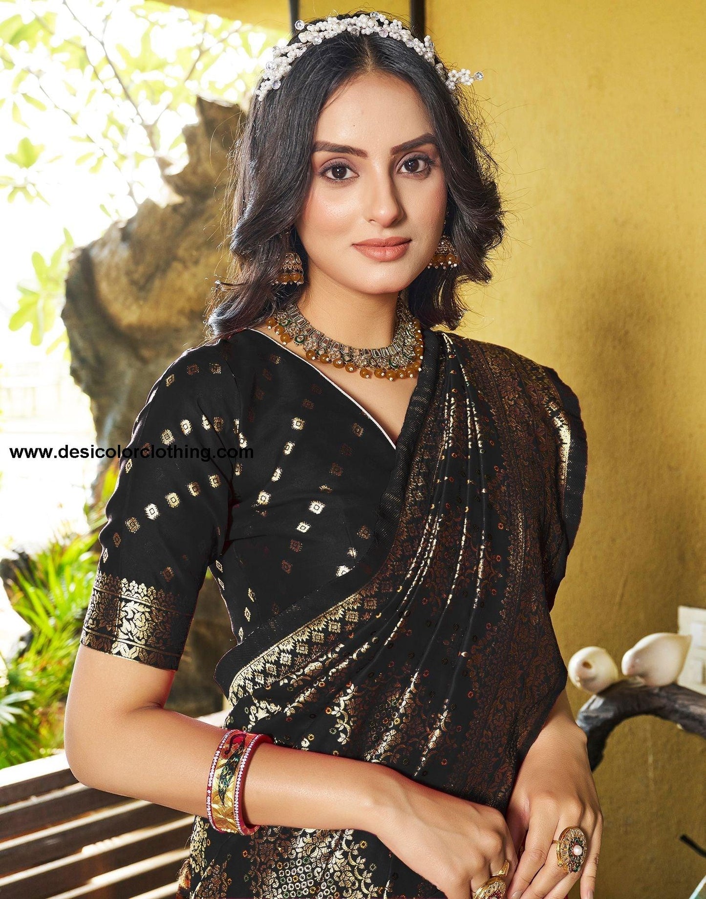 Black Jacquard Silk Saree