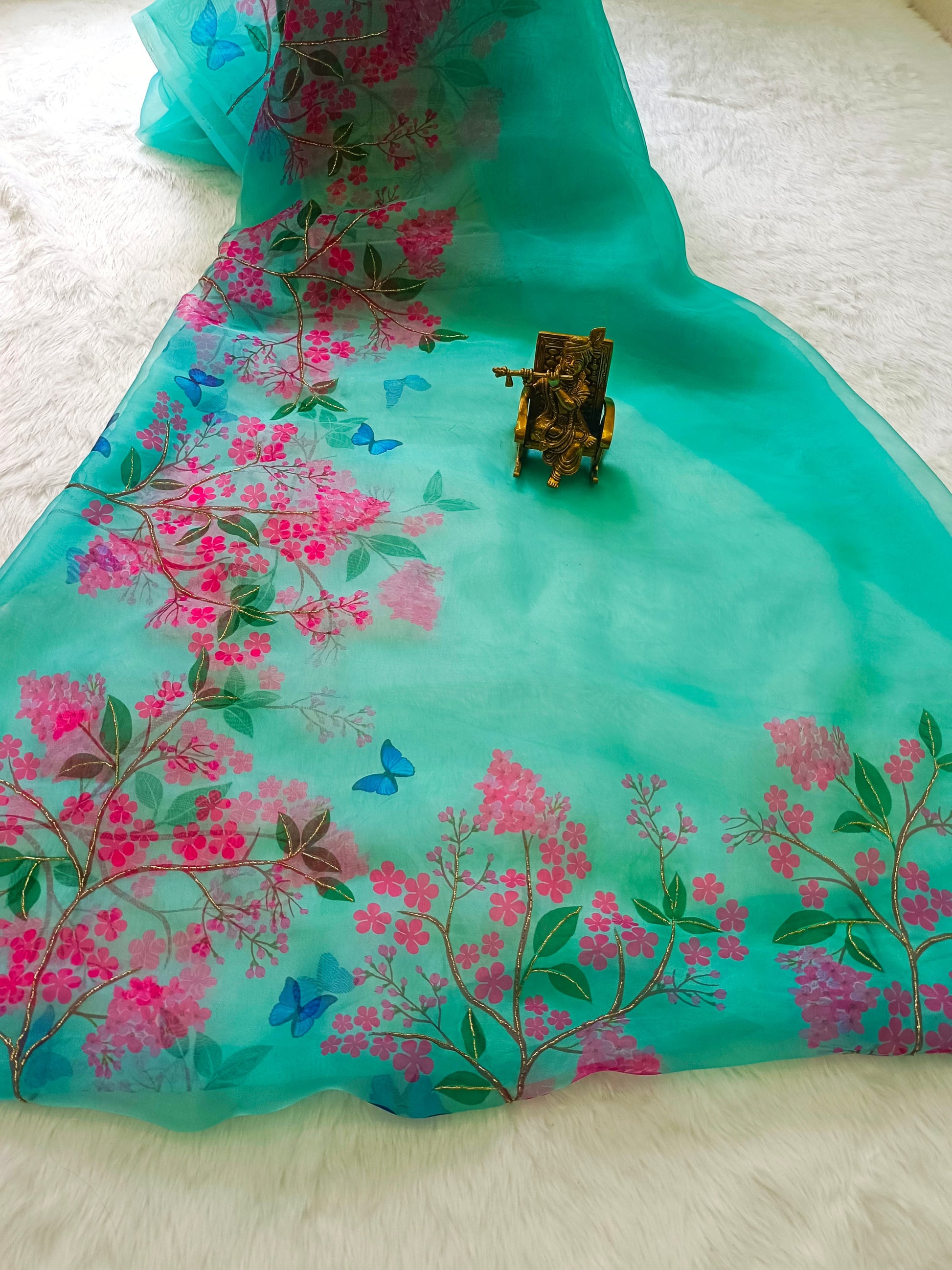 Product Image - Elegant Digital Print Organza Saree with Handwork