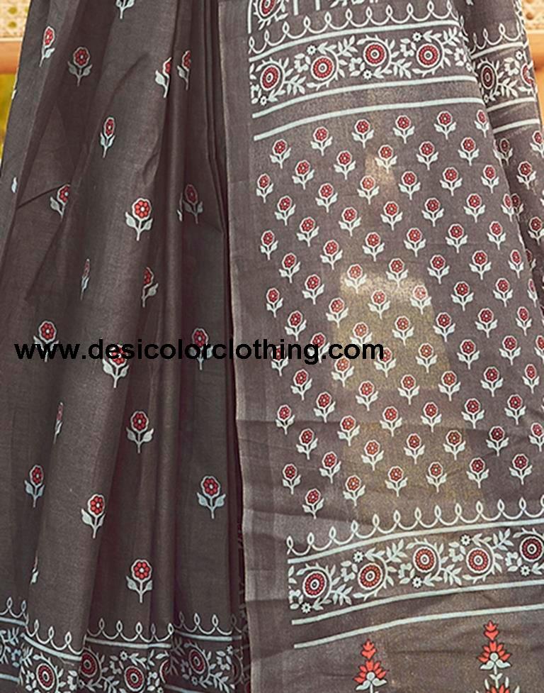 Stone Grey Cotton Printed Ready To Wear