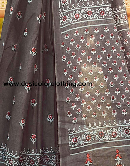 Stone Grey Cotton Printed Ready To Wear