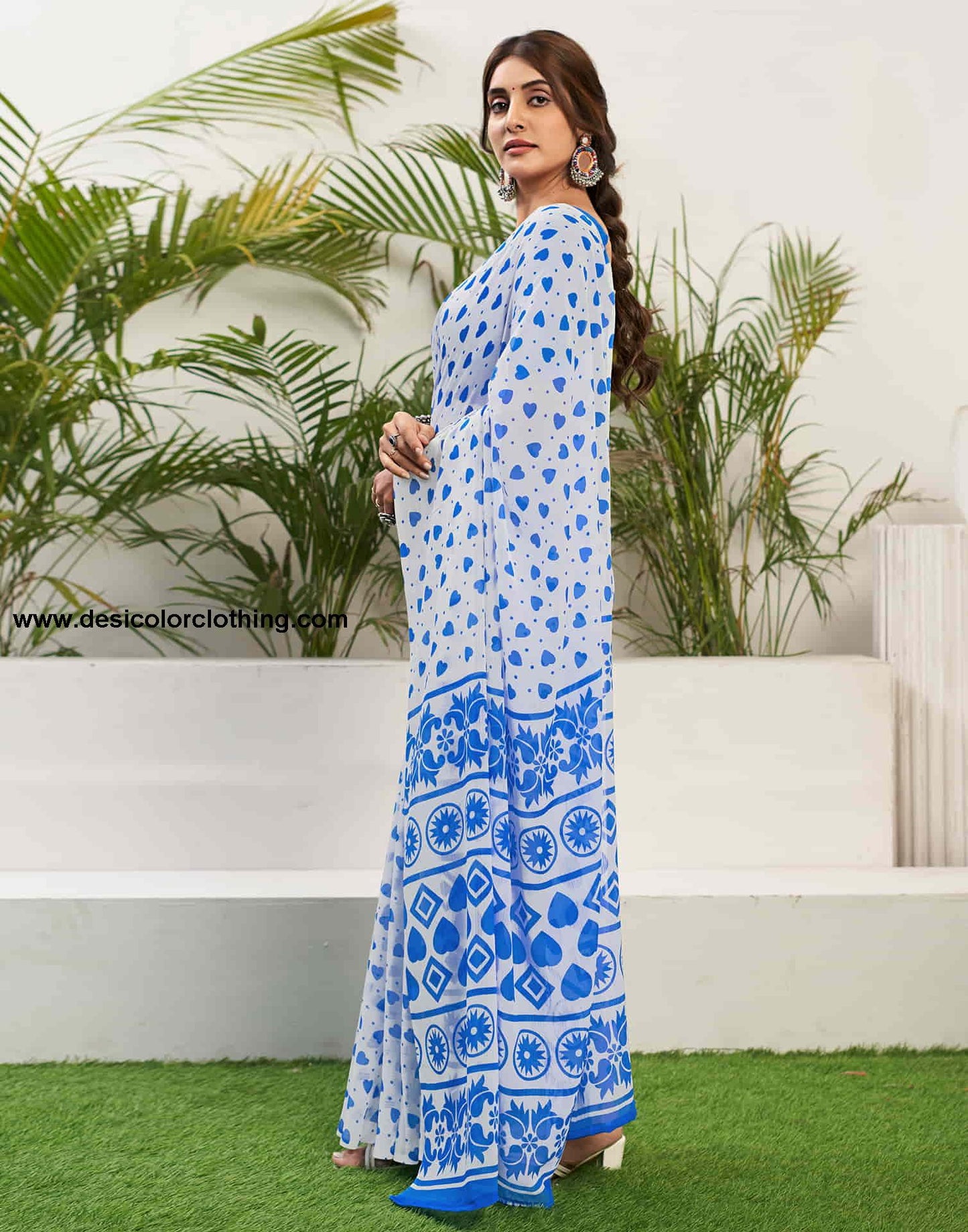 Dark Blue Chiffon Printed Saree