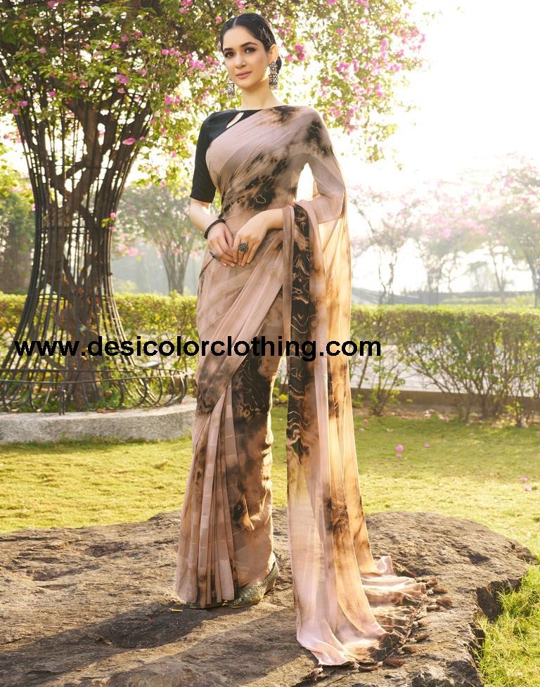 Beige Georgette Printed Saree