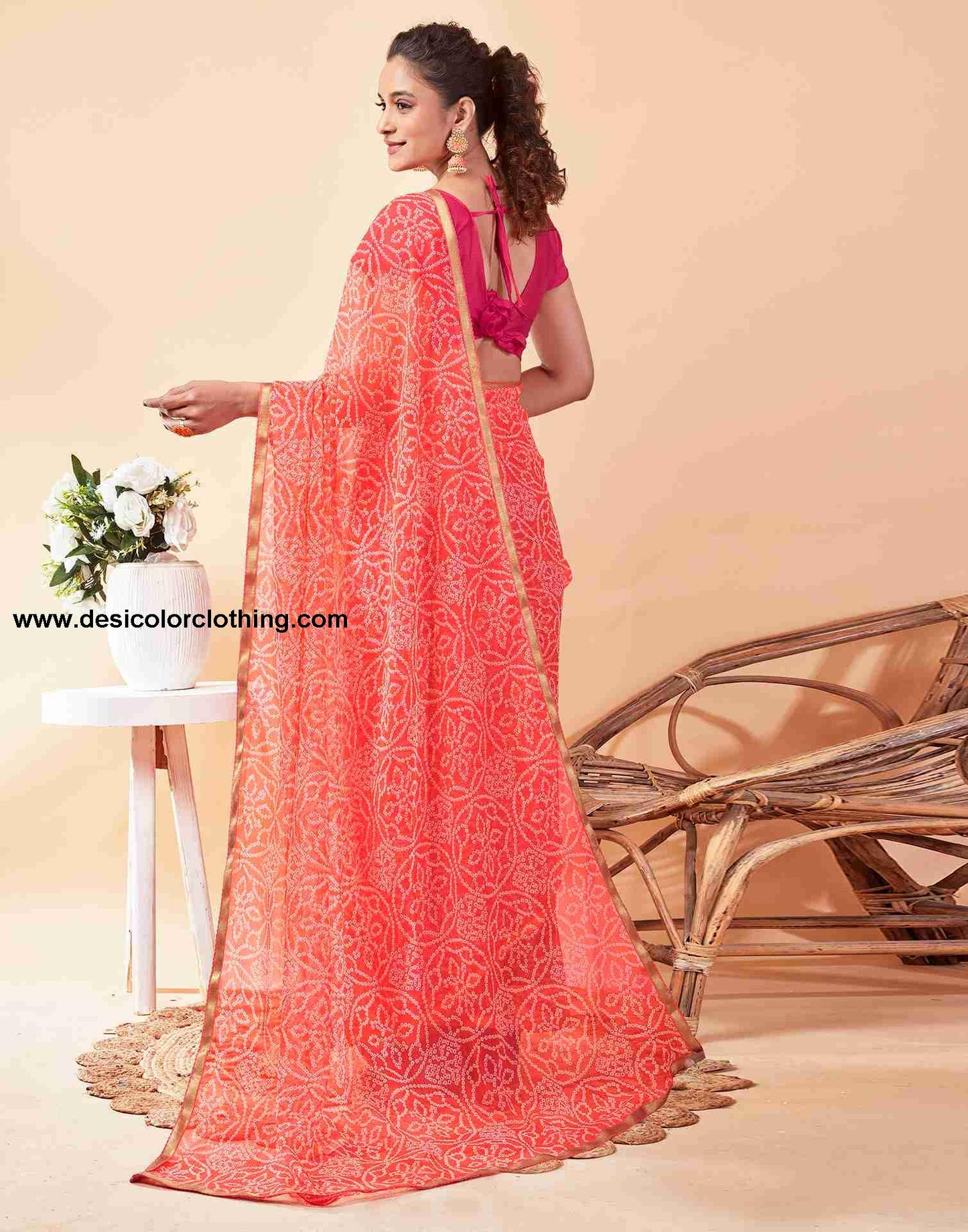 Peach Chiffon Printed Saree