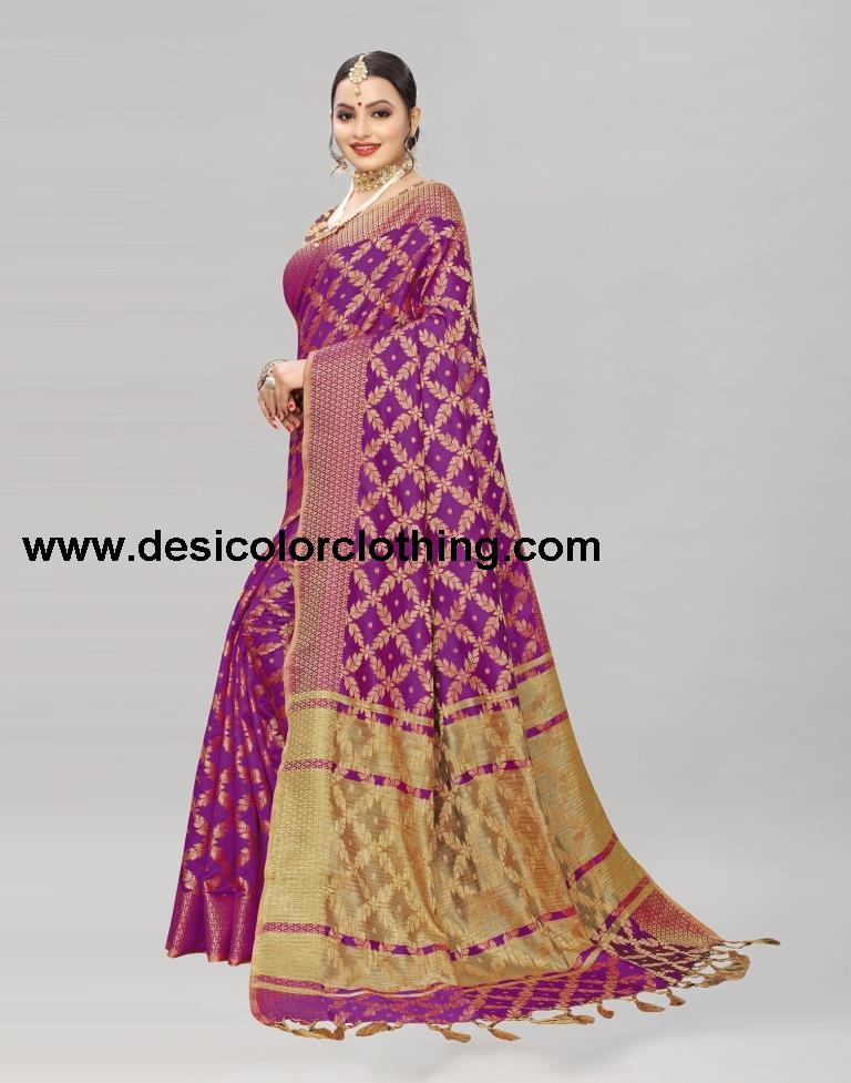 Purple Coloured Banarasi Cotton Silk Saree