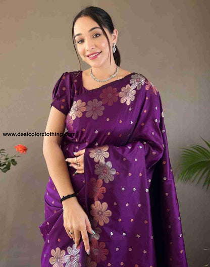 Purple Silk Plain Saree