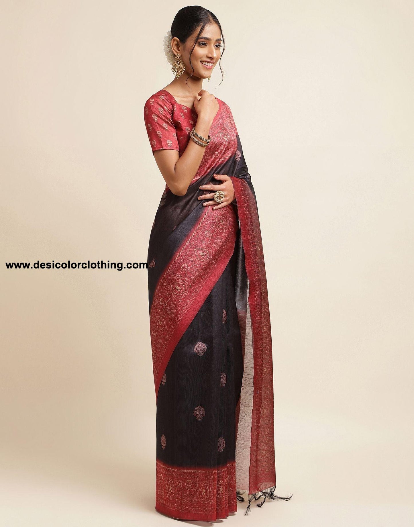 Black Silk Printed Saree