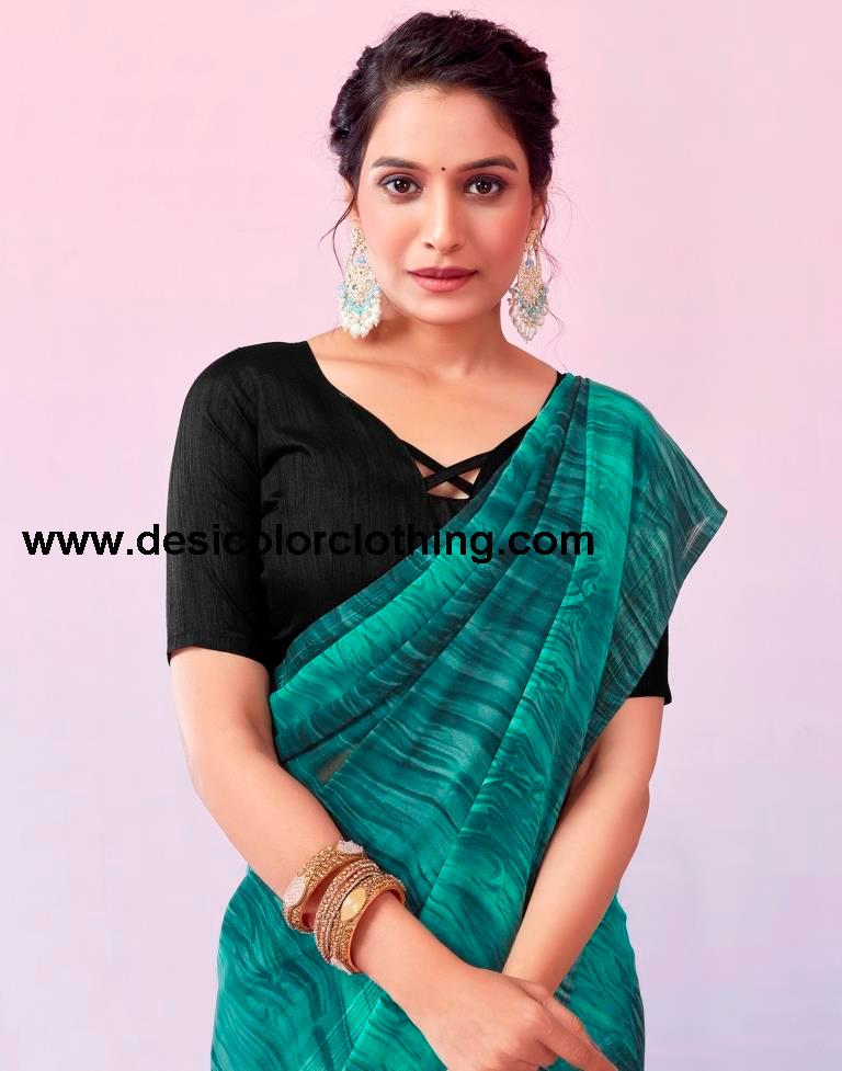 Turquoise Georgette Printed Ready to Wear Saree
