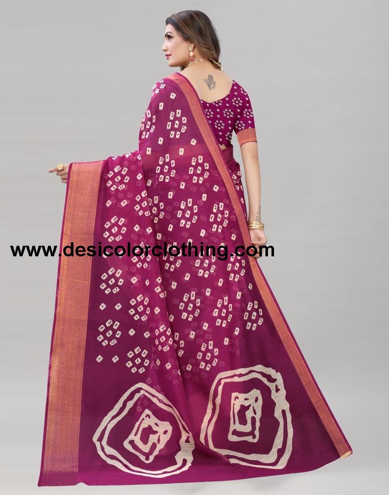 Wine Cotton Bandhani Saree | 1985S488
