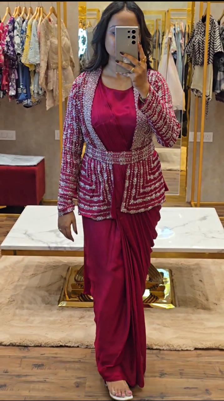 Product Image - Elegant Designer Gown with Koti and Dupatta | Festive Wear | Wedding Saree