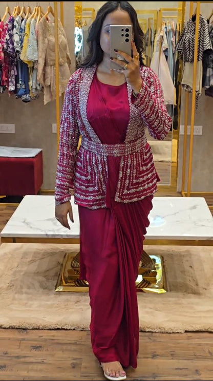 Product Image - Elegant Designer Gown with Koti and Dupatta | Festive Wear | Wedding Saree