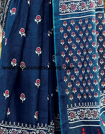 Rama Blue Cotton Printed Ready To Wear
