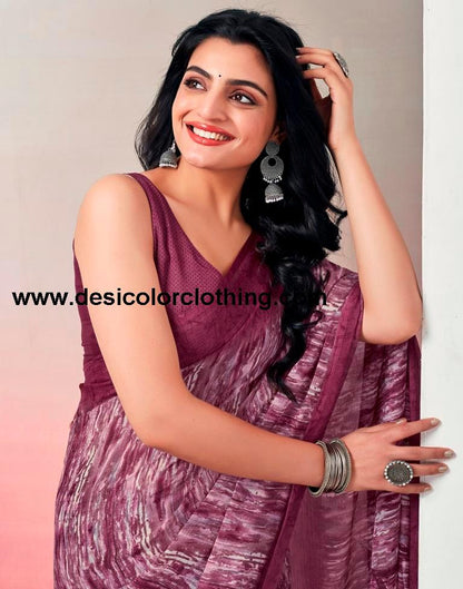 Pink Chiffon Printed  Saree