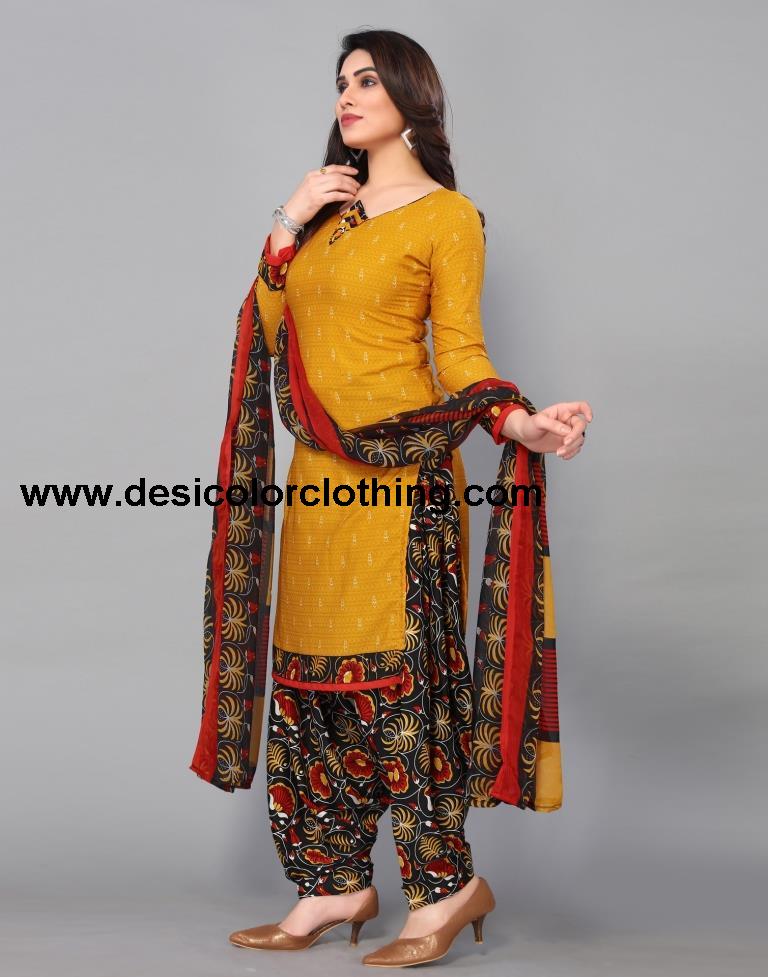 Yellow Printed Unstitched Salwar Suit Material