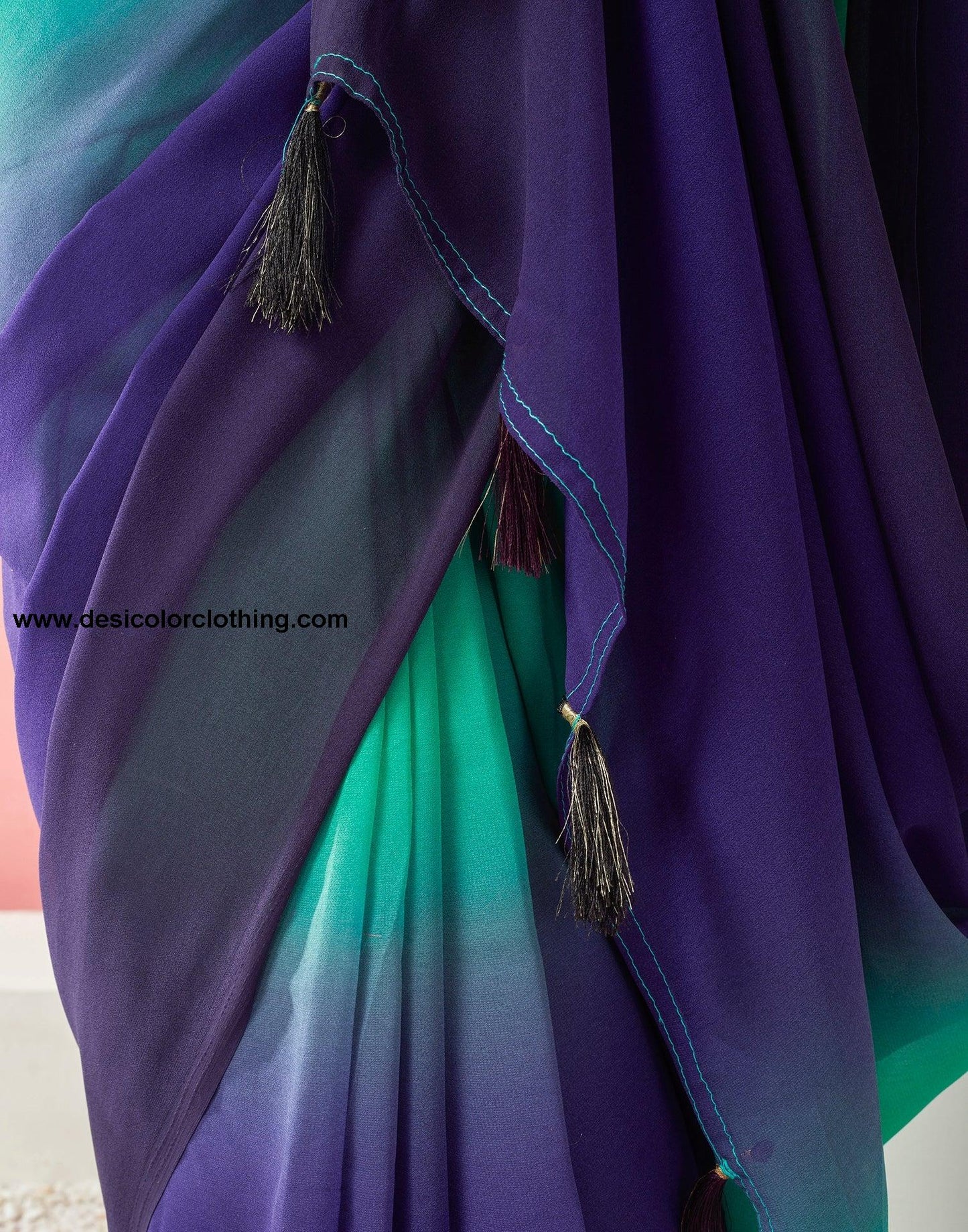 Teal Green Georgette Plain Ready to Wear Saree