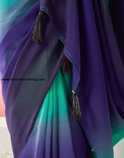 Teal Green Georgette Plain Ready to Wear Saree