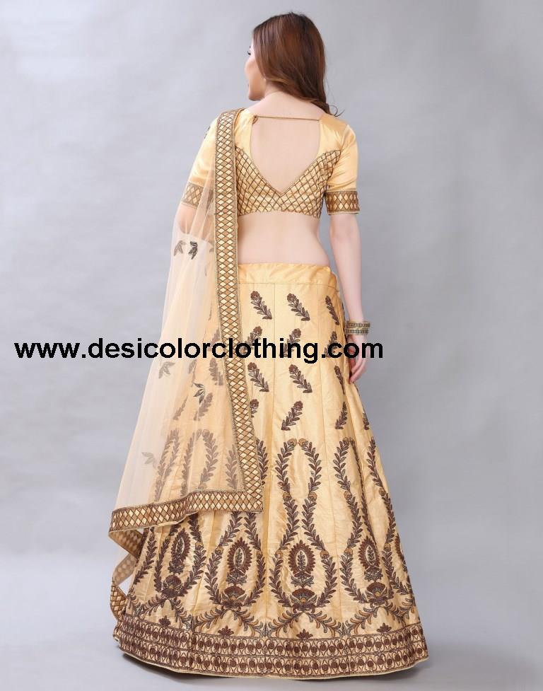 Bedazzling Cream Coloured Satin Silk Embroidered Casual Wear Lehenga | SLV119L10408