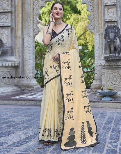 Yellow Printed Cotton Saree
