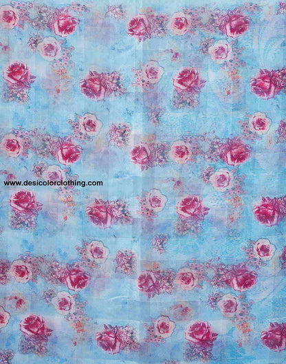 Blue Printed Cotton Saree