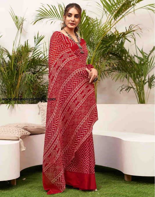 Red Cotton Printed Saree