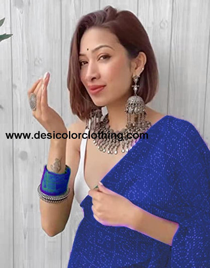 Royal Blue Bandhani Georgette Saree
