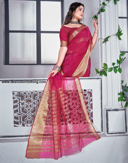 Rani Pink Plain Organza Saree