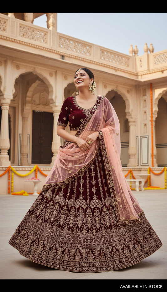 Designer Heavy Grand Velvet Lehengas | Luxury Bridal & Wedding Lehengas DesiColorClothing