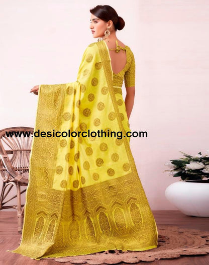 Yellow Silk Plain Saree