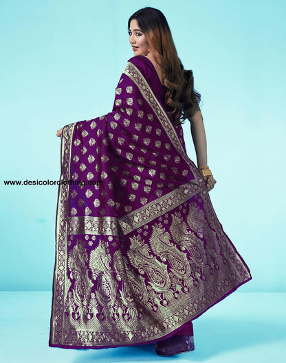 Dark Purple Jacquard Silk Saree