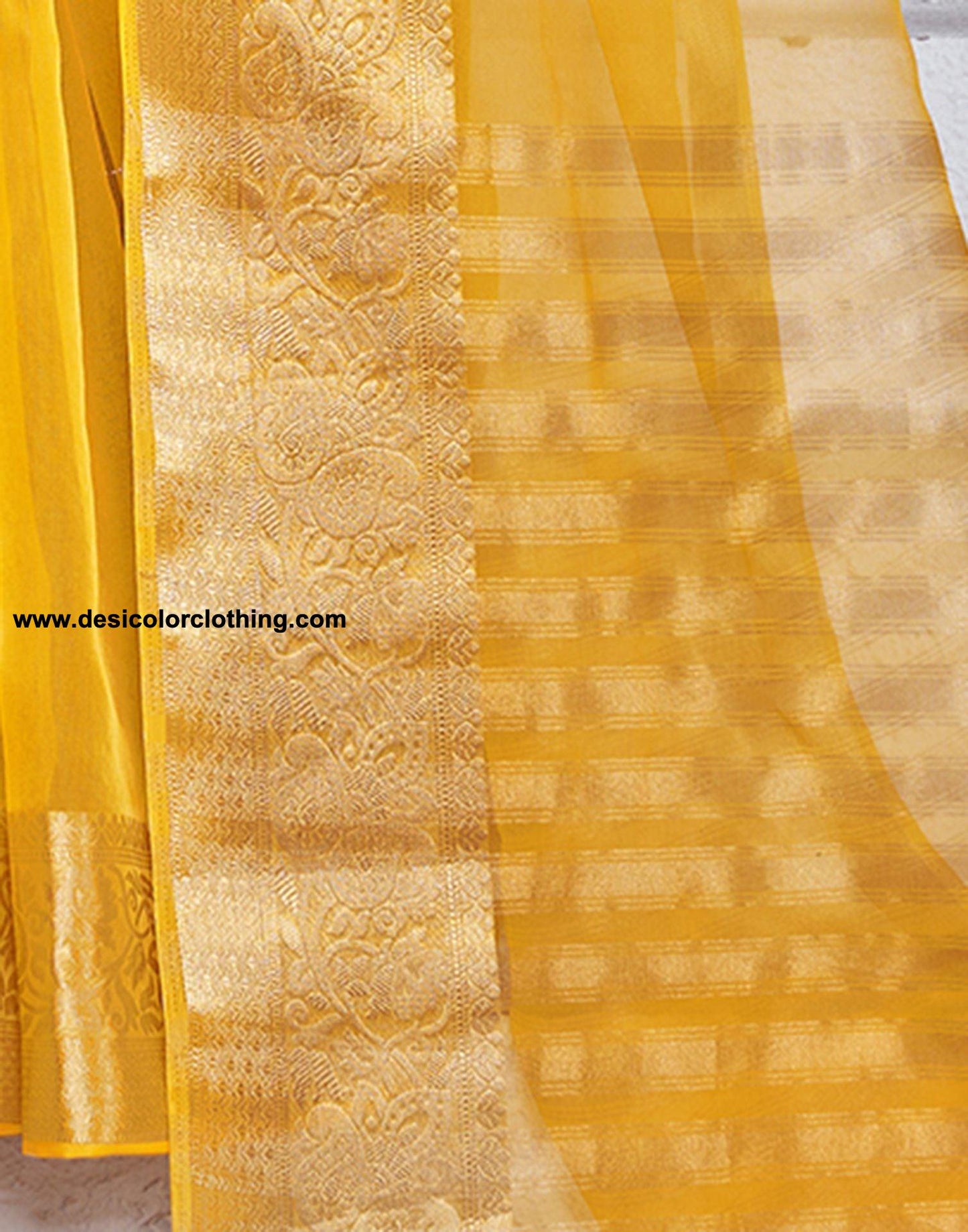 Turmeric Yellow Plain Organza Saree