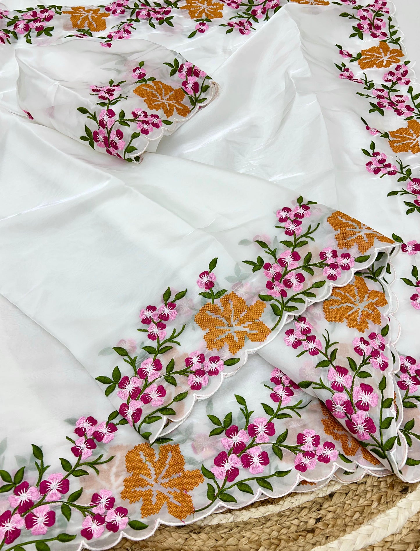 Product Image - Elegant Zimmy Silk Saree with Cross Stitch Details