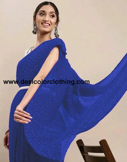 Royal Blue Bandhani Georgette Saree