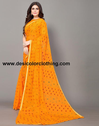 Yellow Bandhani Printed Saree