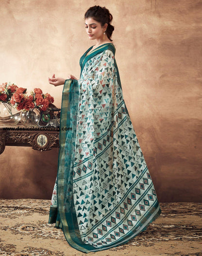 White Printed Cotton Saree