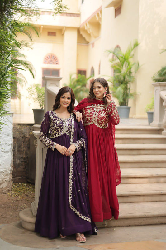 Product Image - Designer Faux Blooming Gowns with Sequins & Multi Embroidered Work – Perfect for Weddings & Festive Wear