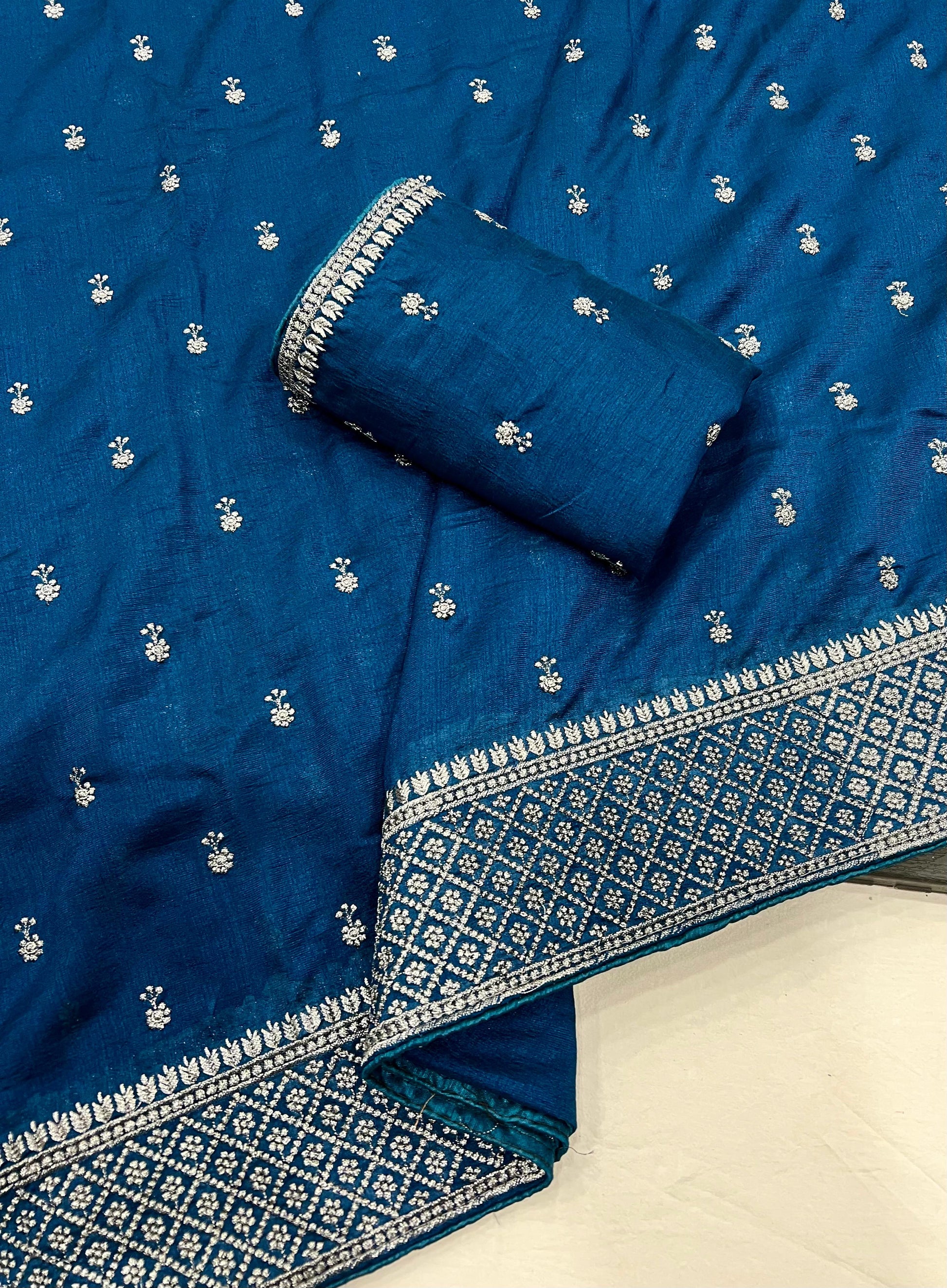 Product Image - Exquisite Vichitra Silk Designer Saree with Silver Thread Embroidery