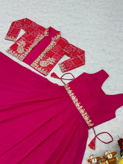 Product Image - Designer Festive Bandhej Jacket & Long Gown - Shree Ram Creation