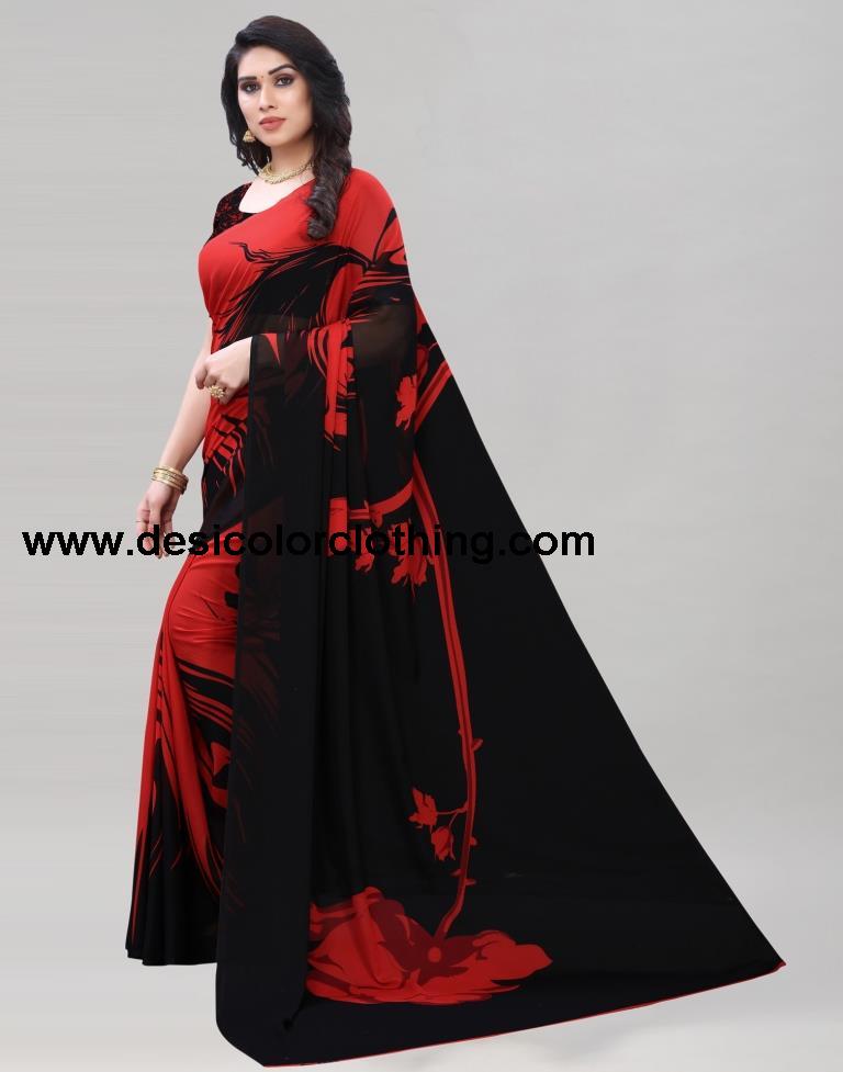 Black Coloured Georgette Printed Casual saree