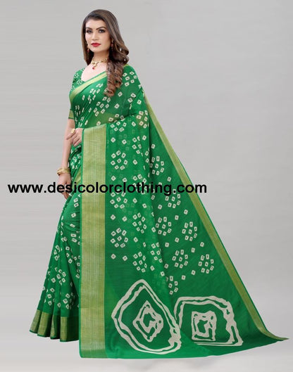 Parrot Green Cotton Bandhani Saree | 1985S486