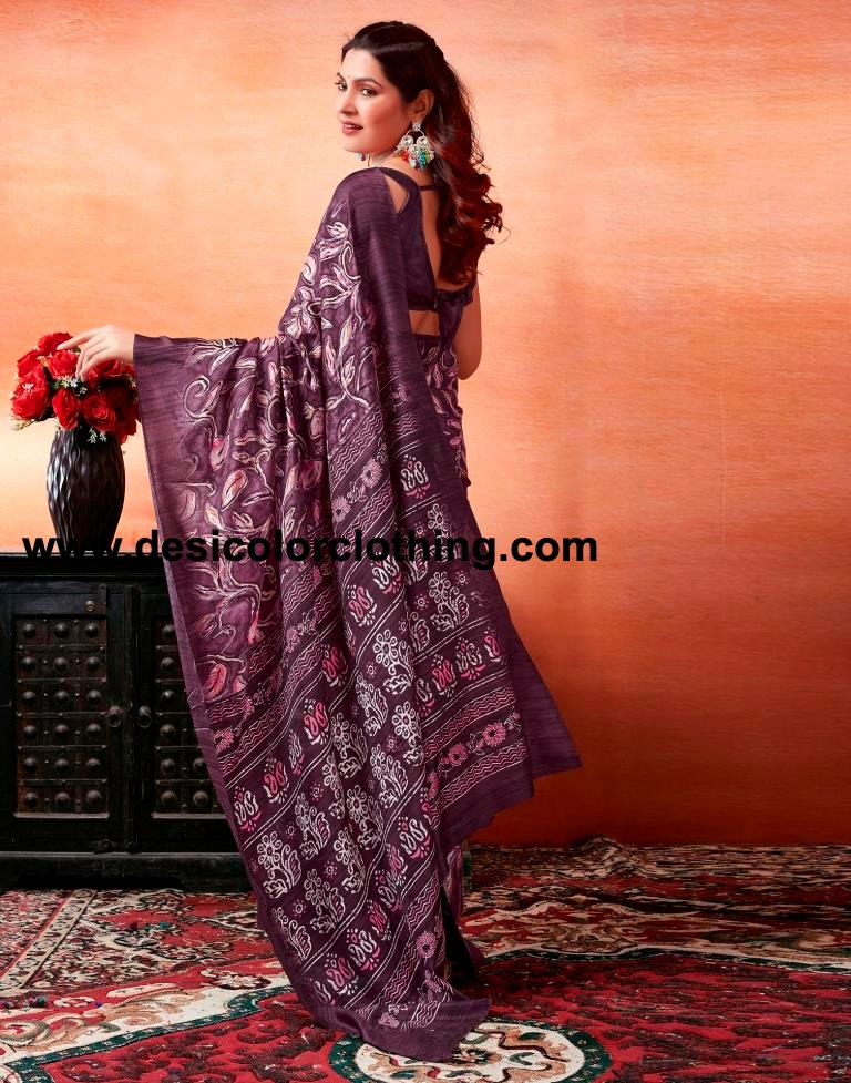 Dark Purple Silk Printed Sarees
