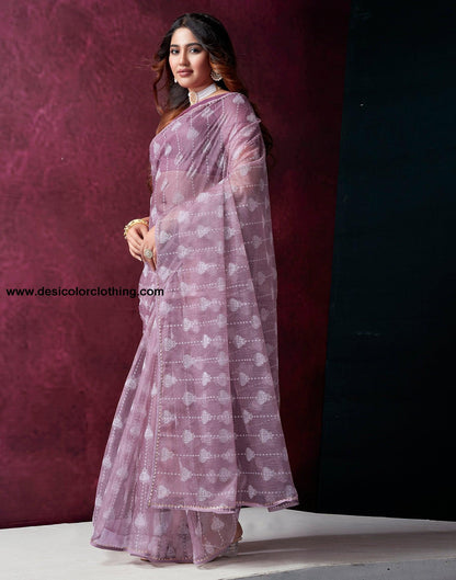 Opera Mauve Net Plain Saree