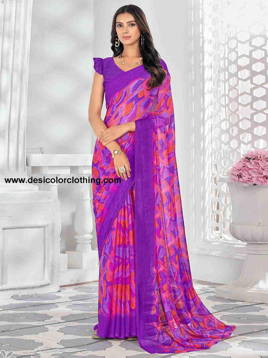 Violet Chiffon Printed Saree