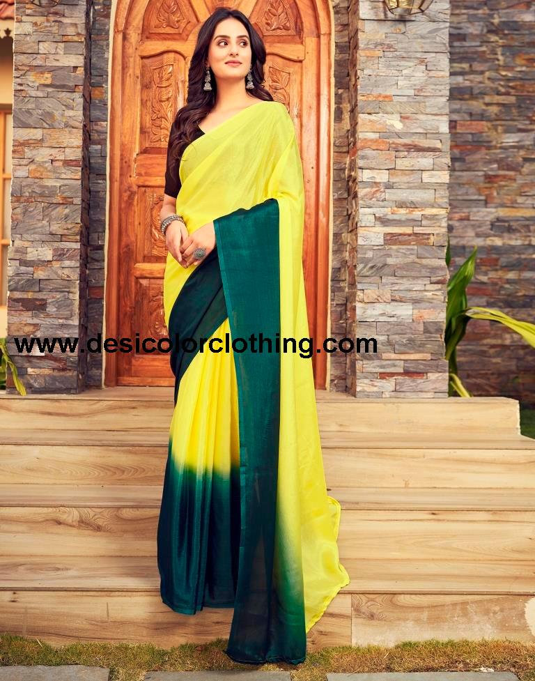 Yellow Chiffon Plain Ready To Wear