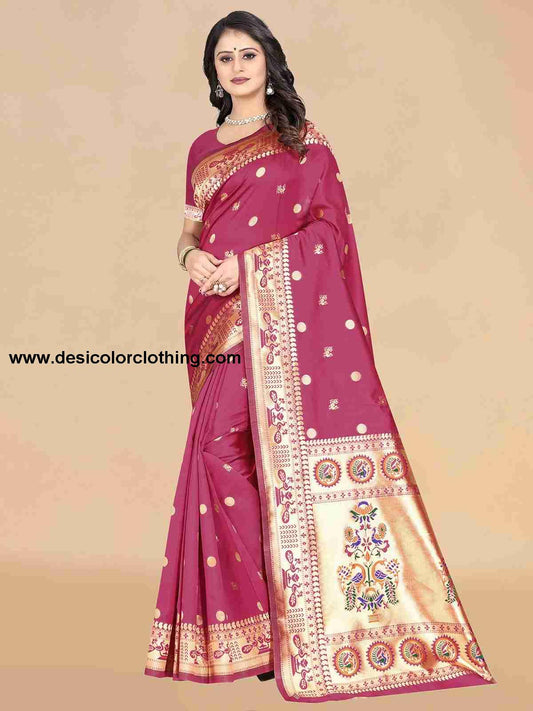 Pink Silk Plain Saree