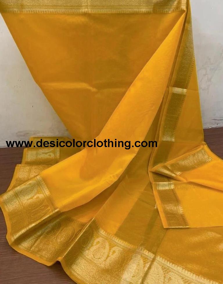 Turmeric Yellow Organza Plain Saree