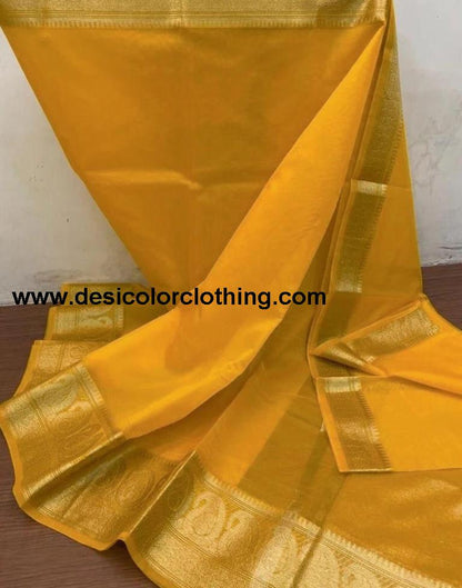 Turmeric Yellow Organza Plain Saree