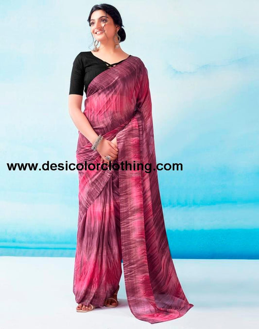 Wine Georgette Printed Ready to Wear Saree