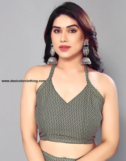 Dark Green Printed Saree
