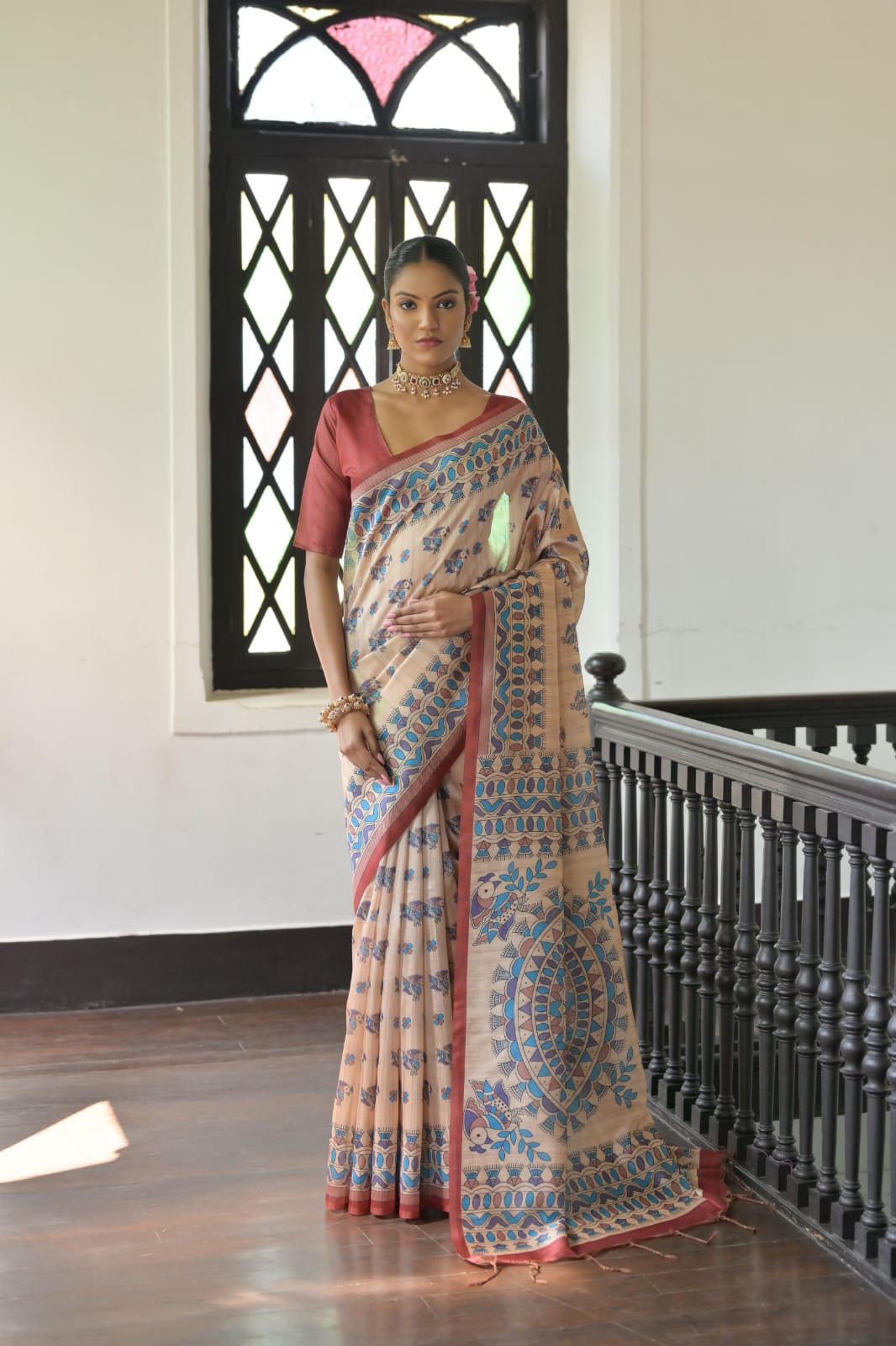 Product Image - Designer Tussar Silk Saree with Madhubani Prints - Festive & Wedding Wear