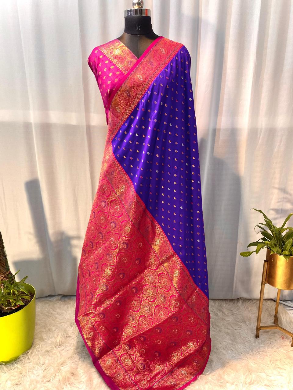 Product Image - Exquisite Pure Soft Paithani Silk Saree with Contrast Weaving Border
