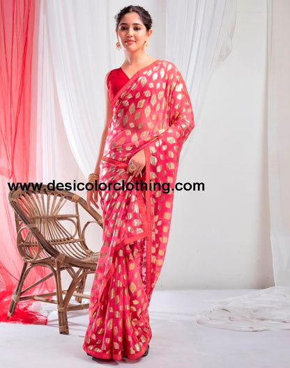 Red Lycra Printed Saree